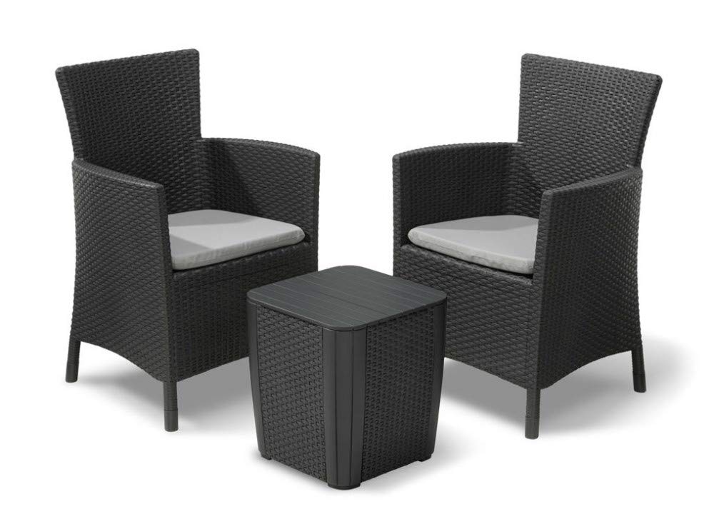 Keter Iowa 3-Piece Rattan Effect Storage Table Balcony Bistro Set