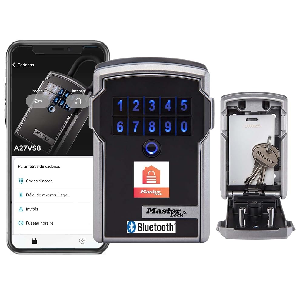 Master Lock Smart Connected Key Safe, Wall Mounted, Bluetooth or Combination Lock, Medium, Outdoor