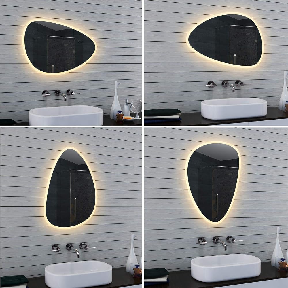 Lux-aqua LED Bathroom Mirror, Glass and Aluminium Frame, 80 x 55 x 3cm