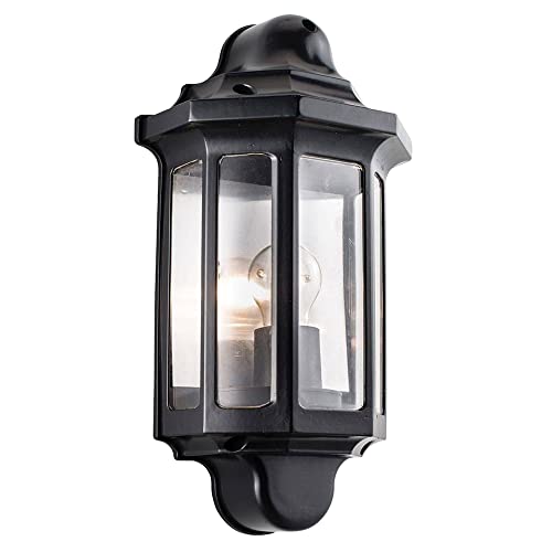 National Lighting Black Outdoor Security Light, PIR External Wall Light, Half Lantern, IP44