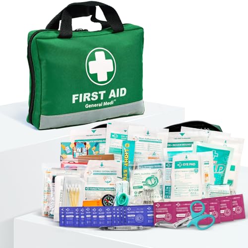 General Medi 210 Piece First Aid Kit — Emergency Kit with Reflective Design, Ice Pack, Moleskin Pad and Emergency Blanket