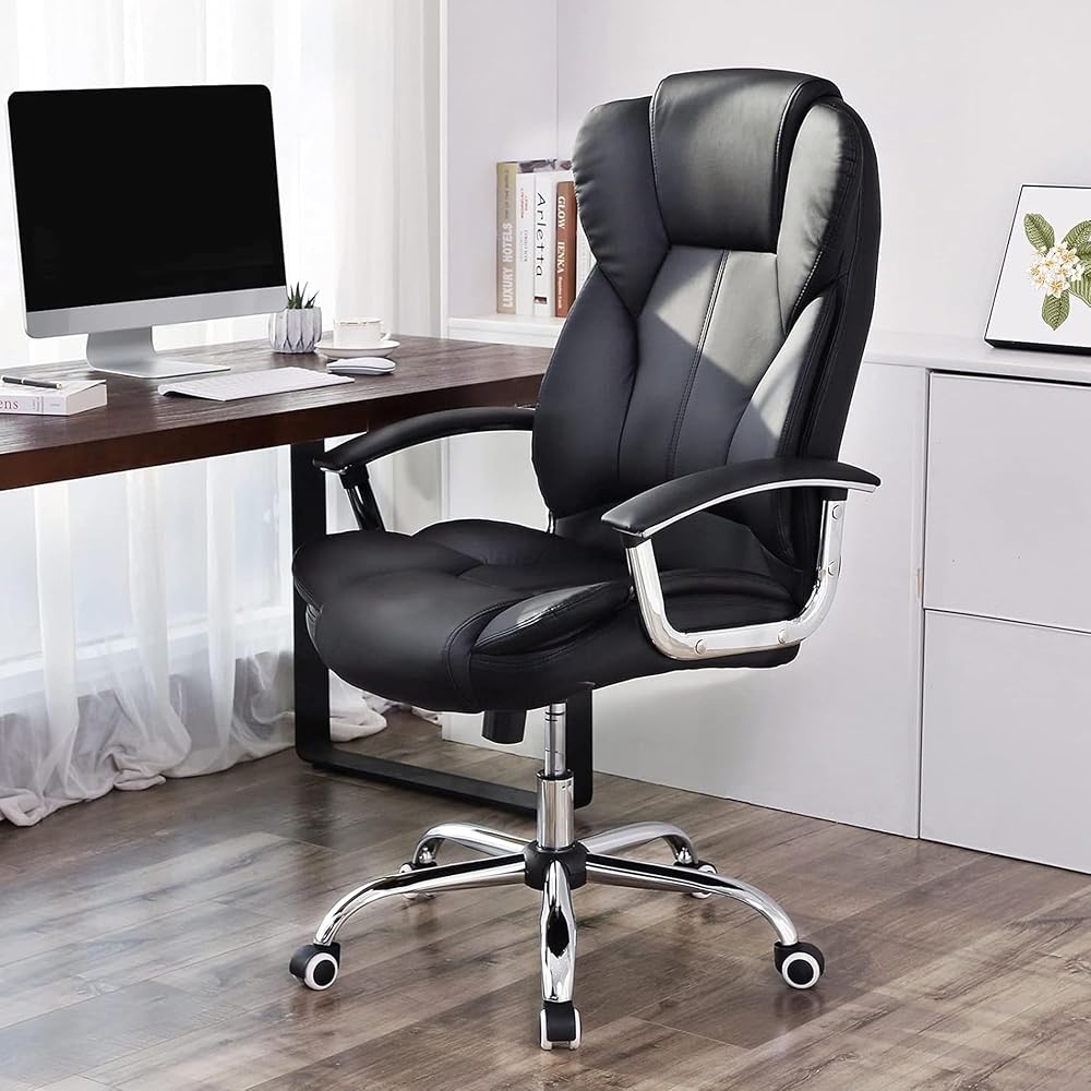 SONGMICS Office Chair, Desk Chair with Armrests, Swivel Computer Chair, Adjustable Height, Tilt Function, Ink Black