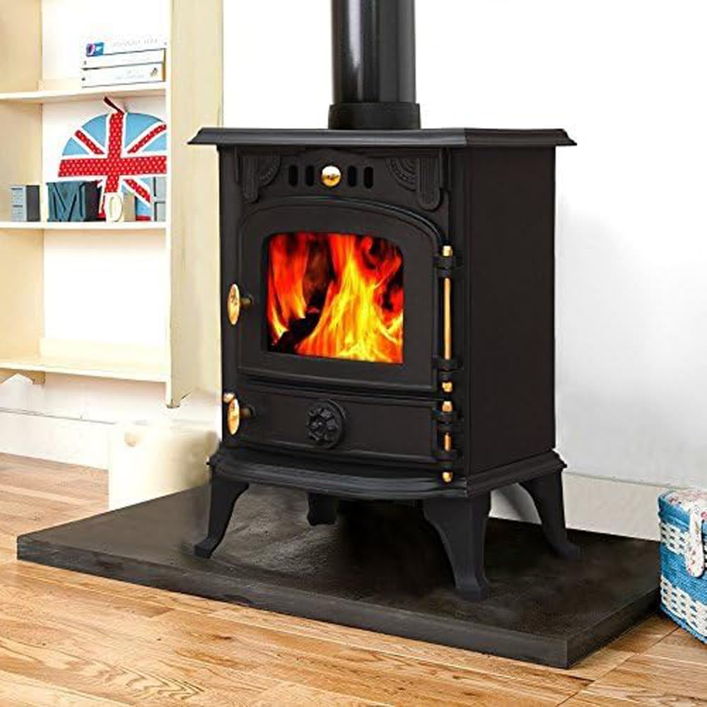 Lincsfire 7.56KW Modern Woodburning Multi-Fuel Stove with Log Store, Solid Fuel, DEFRA Approved EcoDesign