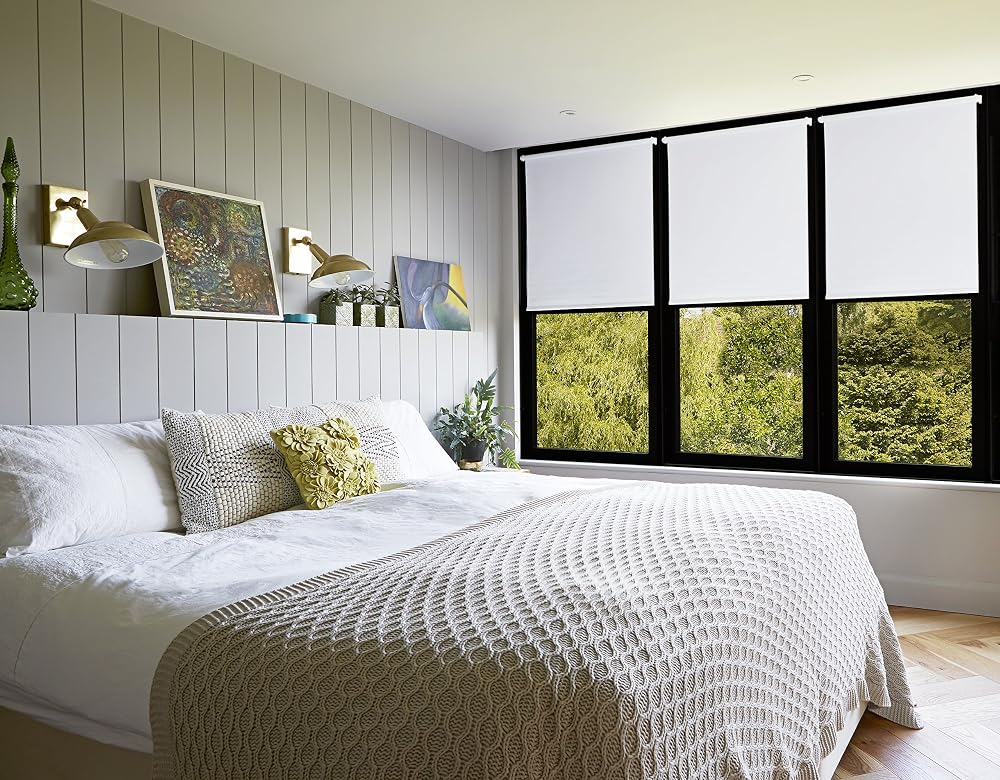 Amazon Basics Blackout Roller Blind, UV Protection, Thermal Insulated, Trimmable, No Drill, 56 x 150cm, Black