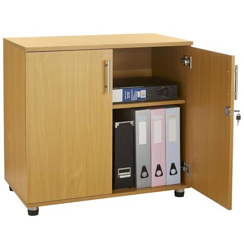 MMT Beech Storage Cabinet 2 Door with Adjustable Shelf, 75cm Tall Office