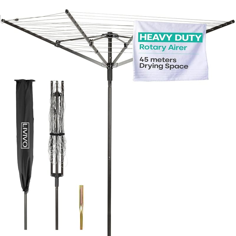 LIVIVO 4 Arm Rotary Washing Line for Outdoor Use