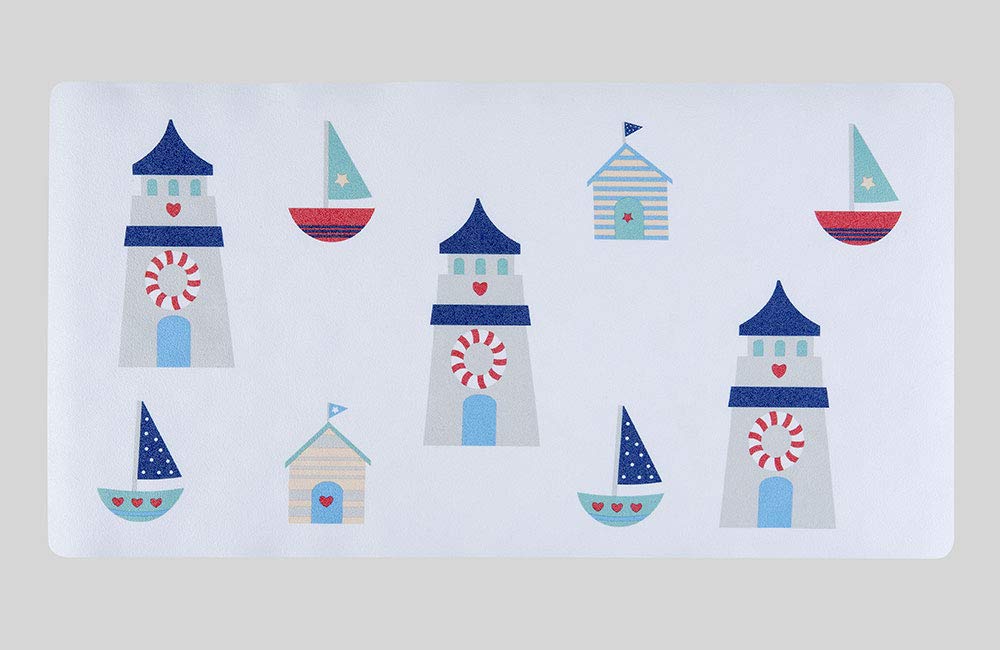 AQUALONA Bath Mat, Anti-Mould Non-Slip Bathtub Mat, Soft TPE, Suction Cups, Beach Huts