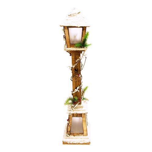 The Christmas Workshop 71200 Snow Topped Wooden Lamppost / 10 Warm White LED Lights/Indoor Christmas Decorations/Frosted Star Windows/Battery Powered / 85cm x 16cm x 16cm