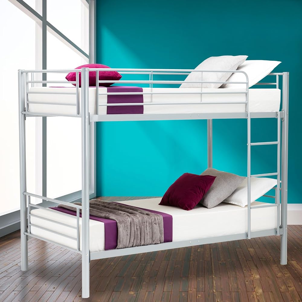 mecor Silver Metal 2x3 FT Single Bed Bunk Beds Frame for Kids Children and Adults