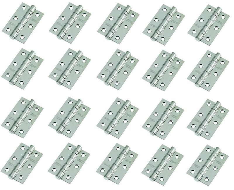 10 Pairs of 3 Inch (75mm) Ball Bearing Door Hinges, Polished Chrome, Suit Internal Doors