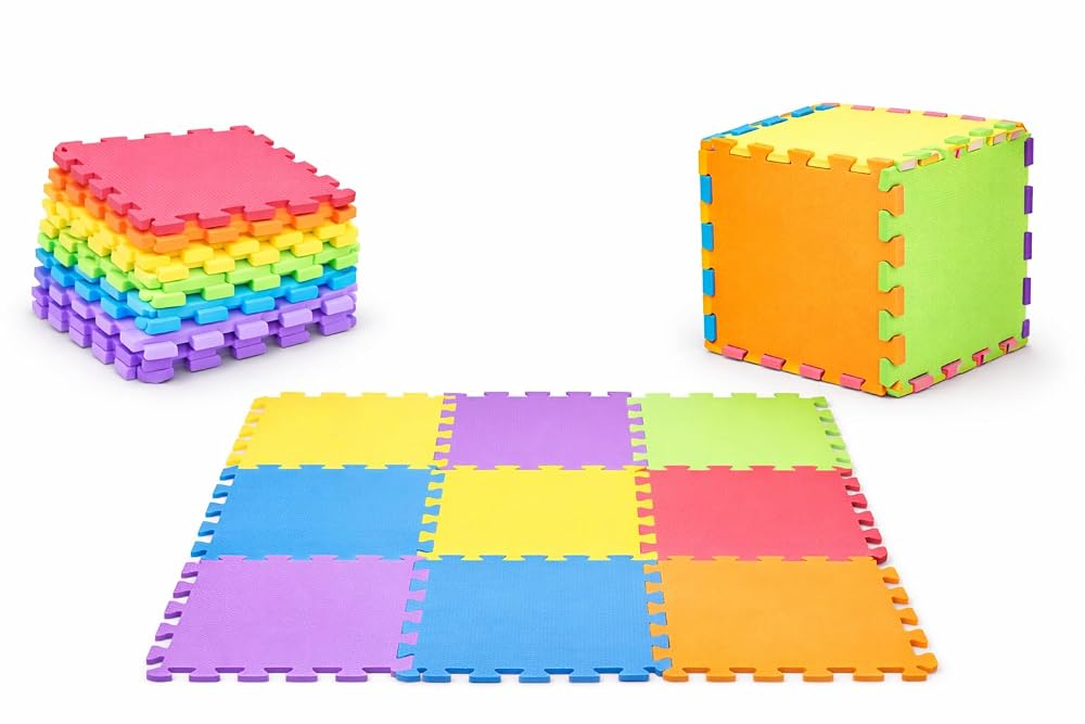 18 x Soft Foam Puzzle Play Mat Tiles - Interlocking EVA Baby Floor Mats - 29cm x 29cm - Thick, Padded & Non-Toxic Tummy Time, Crawling & Playpen Mat