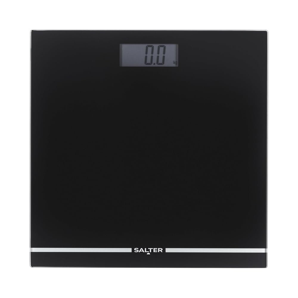 Salter 9205 BK3R Digital Bathroom Scale, Large Display, Toughened Glass Platform, Black