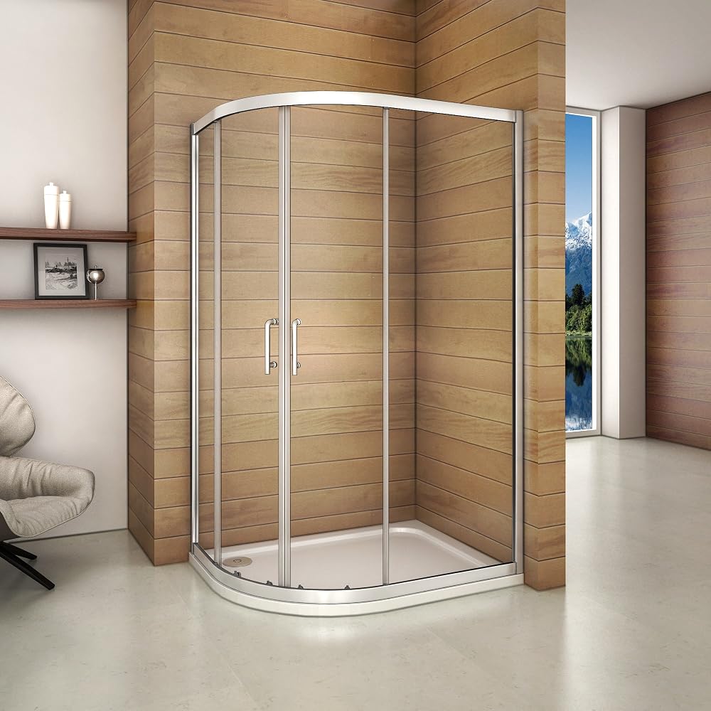AICA 900 x 800mm Quadrant Shower Enclosure Double Sliding Door, 6mm Glass Walk-In Cubicle, Matt Silver