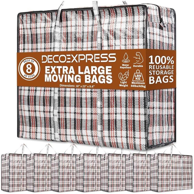 DECO EXPRESS Laundry Bags XXL, Pack of 8, 107L Strong, Durable & Reusable Extra Large Storage Bags with Zips