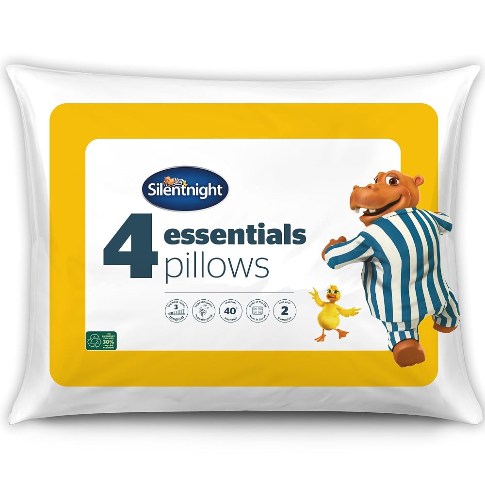 Silentnight Essentials Pillows, Soft Comfortable Medium Support for Front, Stomach, Back and Side Sleepers, Pack of 4