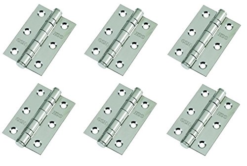 3 Pairs of 3 Inch (75mm) Ball Bearing Door Hinges, Polished Chrome, Suit Internal Doors