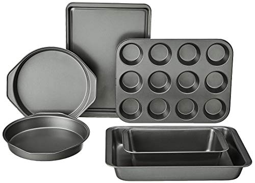 Amazon Basics Oven Tray, 6-Piece Nonstick Bakeware, Carbon Steel, Oven-Safe to 220°C