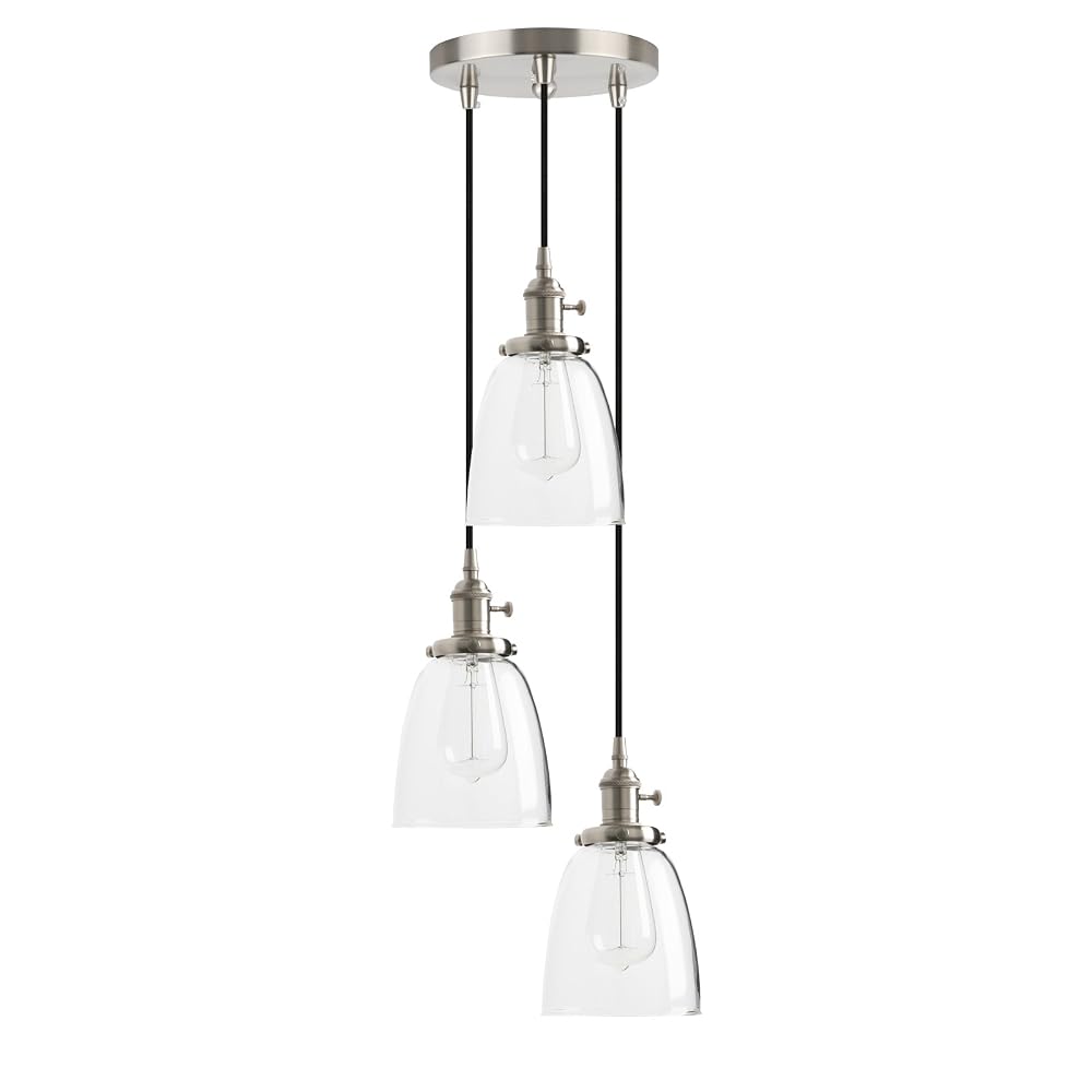 PathsOn Industrial Vintage Edison Triple Pendant Flush Ceiling Light, Retro 3-Light Fitting