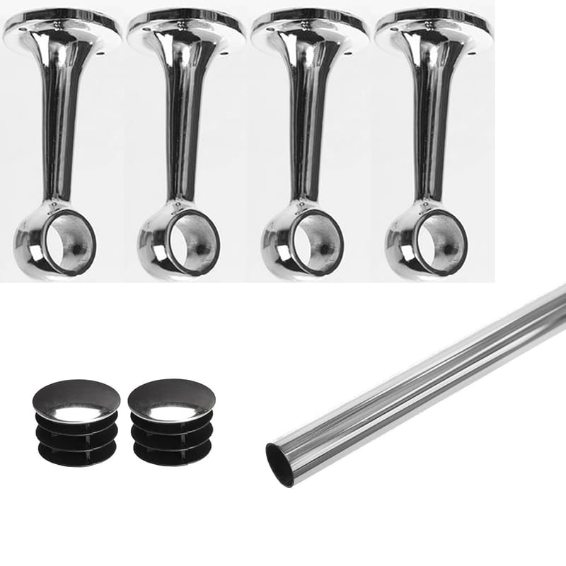 Heavy Duty Curtain Rail Wall Mounting Tube Clothes Wardrobe Display Rack Screw Fix Fit (10Ft Tube + 4 Wall/Ceiling Brackets)