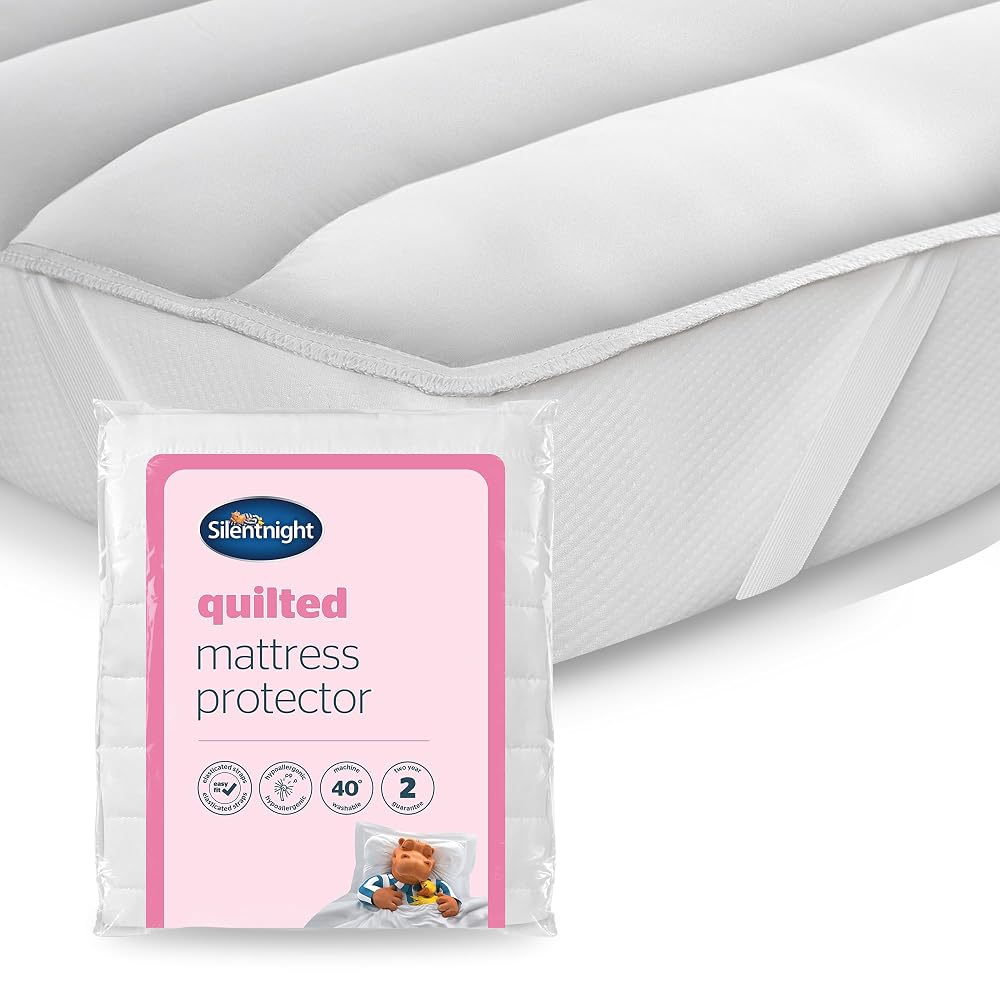 Silentnight Quilted Single Polyester Mattress Protector with Extra Deep Fit Elasticated Straps, Hypoallergenic, Single, White