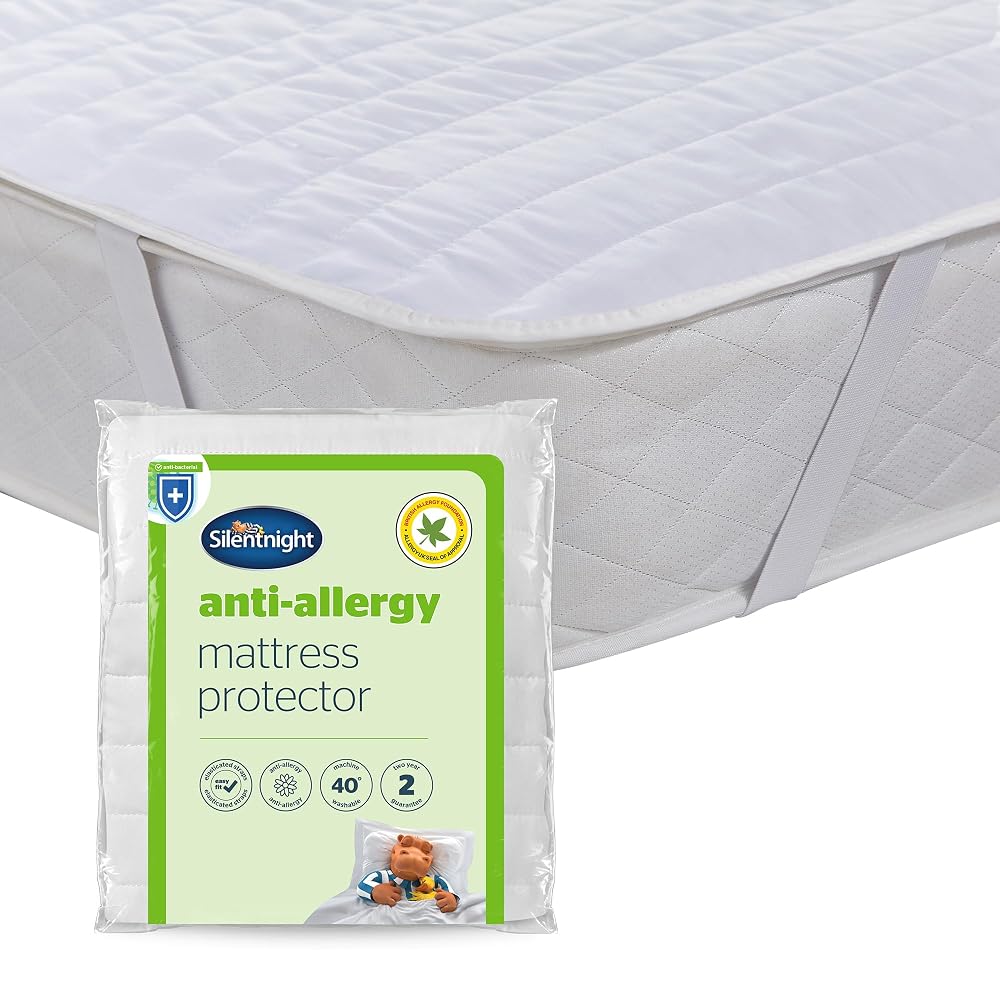 Silentnight Anti Allergy Mattress Protector, Ideal for Allergy and Asthma Sufferers, Deep Fit Straps, Machine Washable, King, White