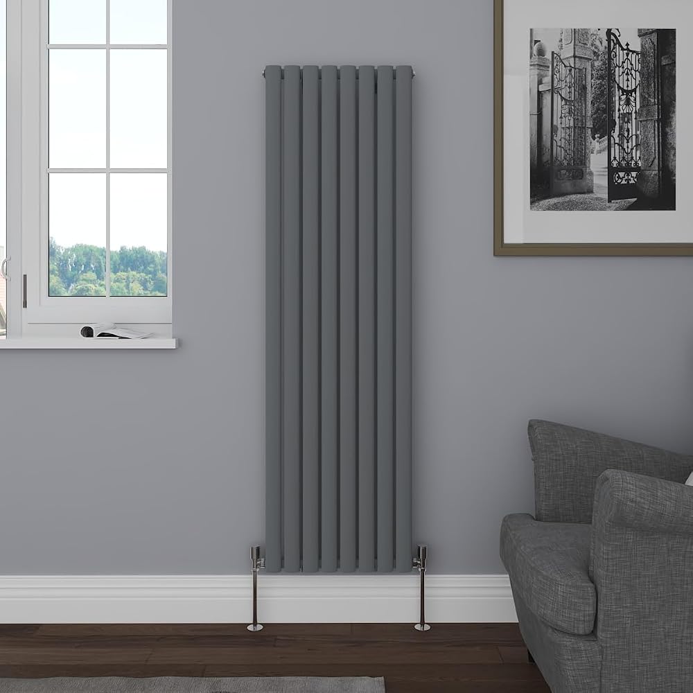 NRG Vertical 1600x472 Oval Column Designer Radiator, Central Heating Single Panel, Anthracite