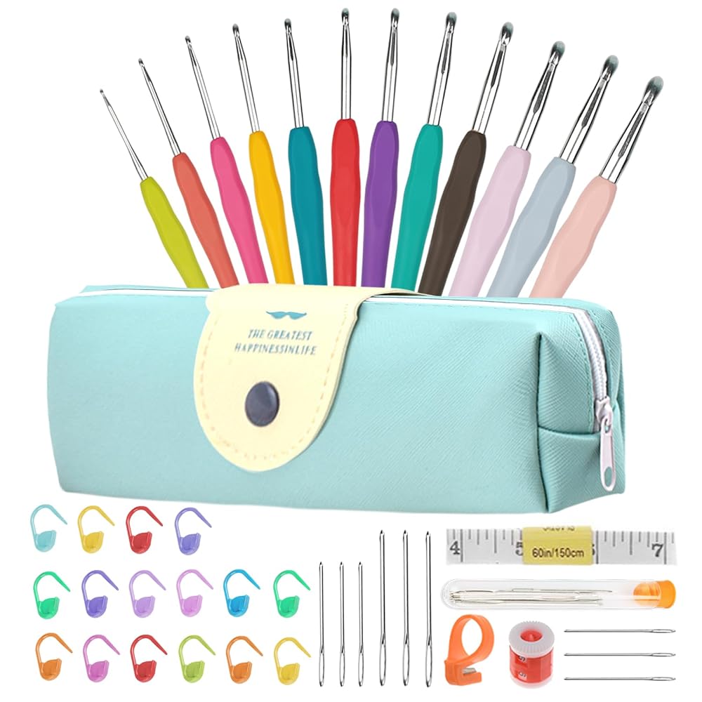 41 Piece Crochet Hooks Set with Case, Ergonomic Handles, Knitting and Crochet Accessories Kit