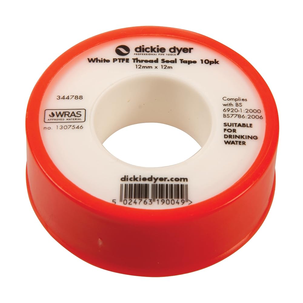 Dickie Dyer PTFE Thread Seal Tape, Black/White, 10 Pack, 12mm x 12m