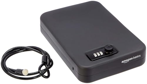 Amazon Basics Portable Security Lock Box Safe with Combination Lock for Documents and Jewelry, XL, Black