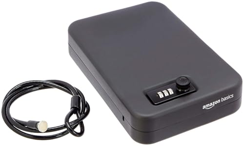 Amazon Basics Portable Security Lock Box Safe with Combination Lock for Documents and Jewelry, Large, Black