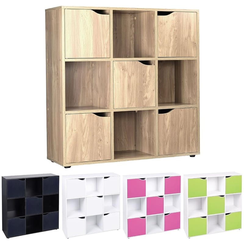 ASAB Cube Shelving Unit with Doors, 9 Cube Storage Unit for Books, DVDs and CDs