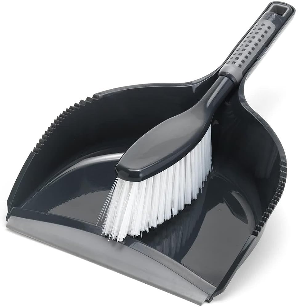 Addis ComfiGrip Dustpan and Brush with Rubber Lip and Dirt-Trapping Bristles, Metallic Graphite