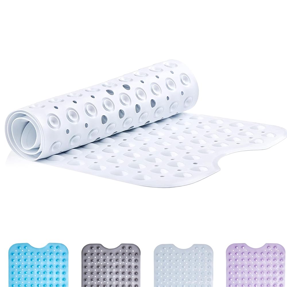 TranquilBeauty Bath, Shower Mat, No Slip with Suction Cup, Anti-Mildew, White, 100 x 40cm