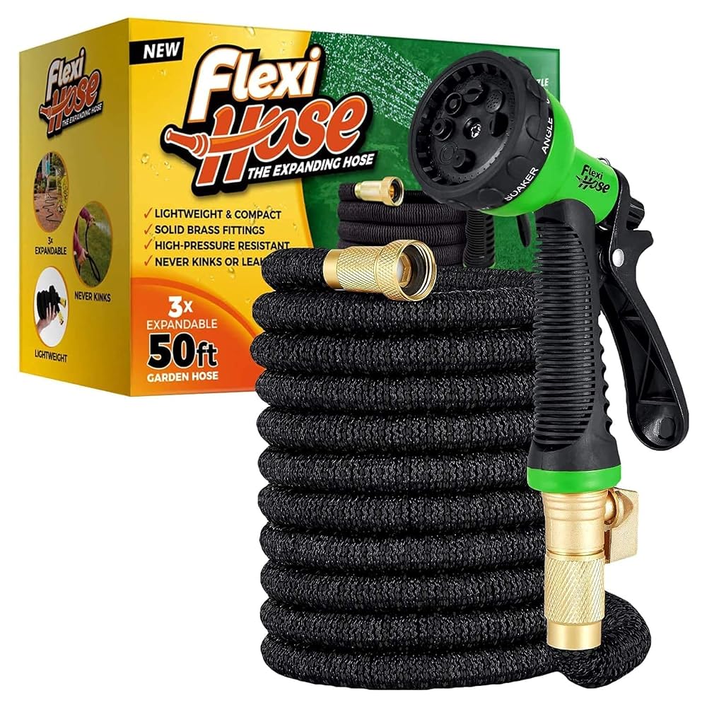 FlexiHose Expandable Garden Hose Pipe, 15m, 8 Function Spray Gun