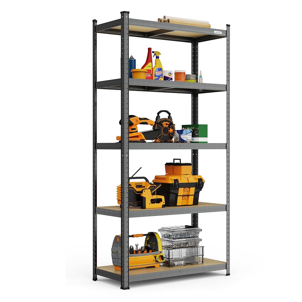 VonHaus 5-Tier Garage Shelving Unit, 1.8m Heavy Duty Racking, Hammered Grey