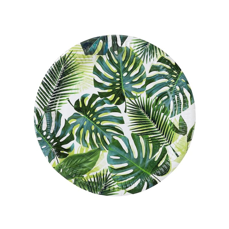 Talking Tables Tropical Fiesta Palm Tree Party Plates | Mexican Luau Hawaiian Cuban Havana, Paper Disposable, Green, Pack of 8, Dia 23cm