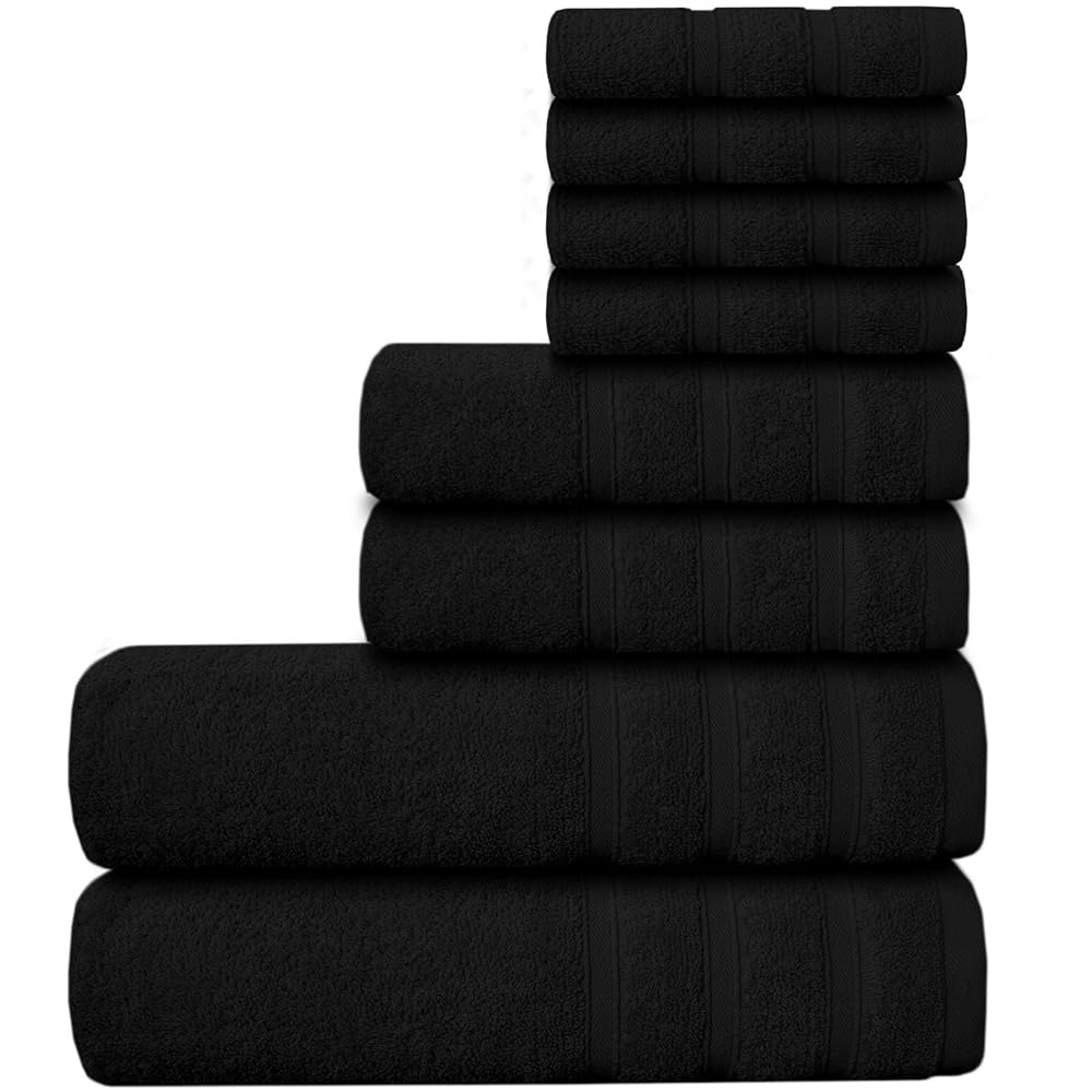 Casabella 100% Egyptian Cotton Towel Bale, 8 Pieces, 550GSM, Black