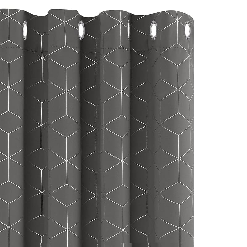 Deconovo Blackout Eyelet Thermal Curtains, Diamond Foil Printed, for Bedroom, 46 x 54 Inch, Grey, One Pair