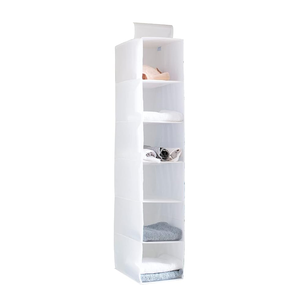 YINGGG 6 Shelves Hanging Wardrobe Organiser Storage Unit for Sweaters & Clothes, White