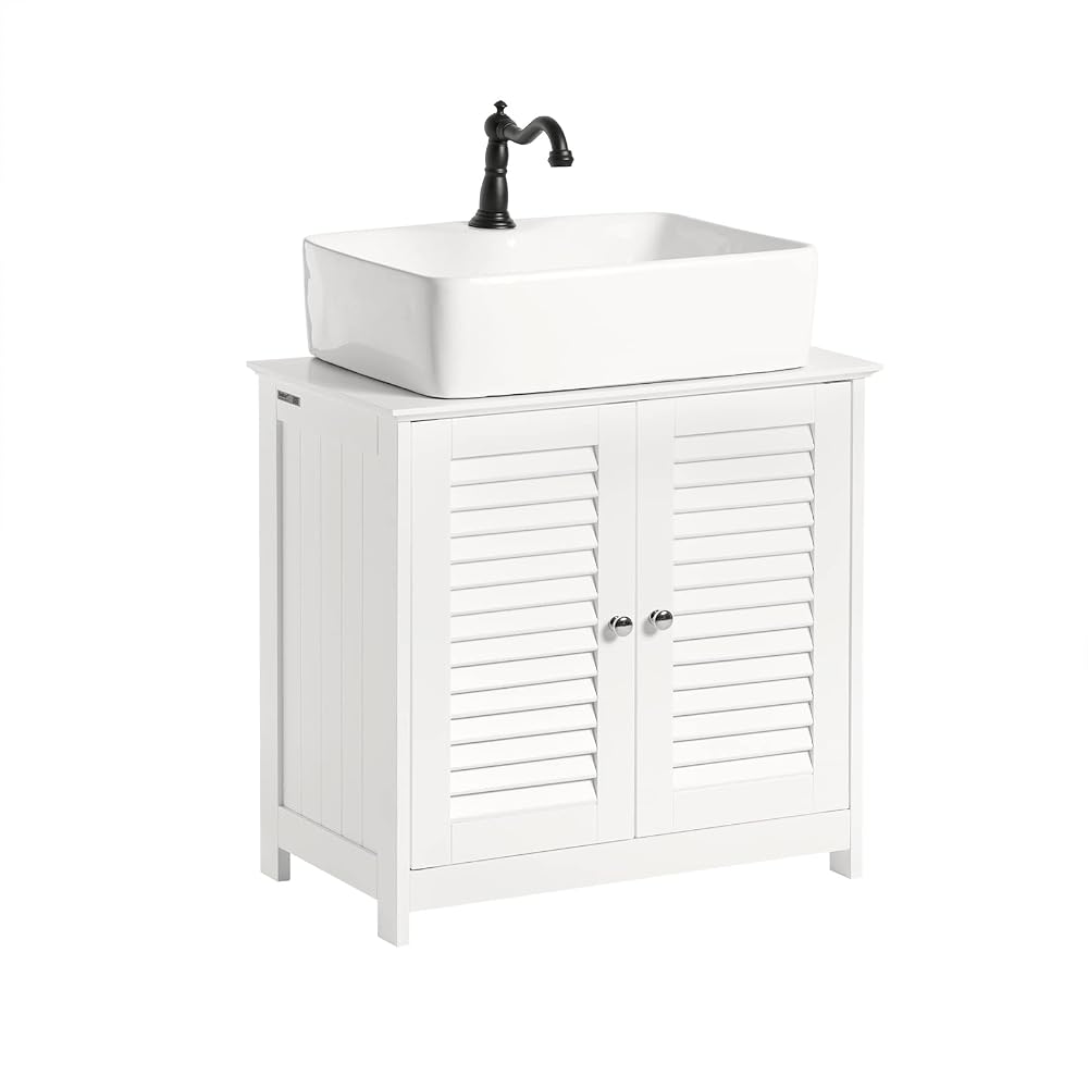 SoBuy Under Sink Cabinet Vanity Unit Bathroom Cabinet with 2 Shutter Doors, White, 60 x 35 x 58cm