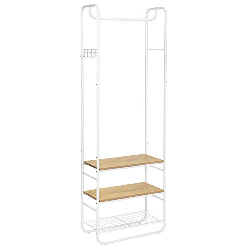 VASAGLE Coat Rack, Coat Stand with Shoe Storage Bench, 4-in-1 Design with 9 Removable Hooks, Oak and Cream