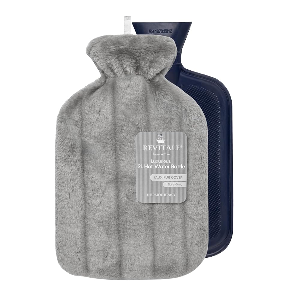 Revitale Luxury Cosy Hot Water Bottle, 2 Litre, Slate Grey