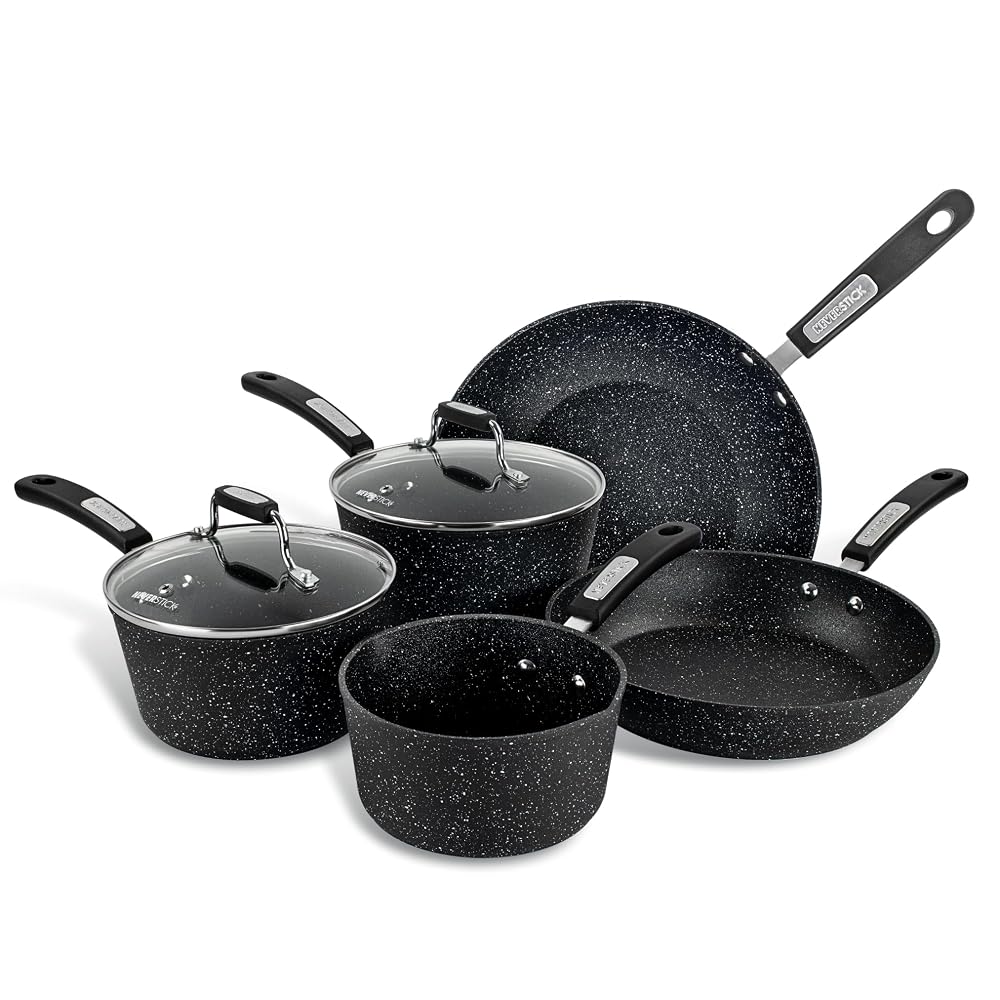 Scoville NEVERSTICK 5 Piece Cookware Set, 16cm Milk Pan, 18cm/20cm Saucepans with Lids, 26cm Frying Pan and 28cm Wok, Black