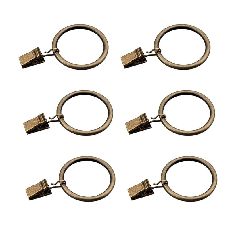 Coideal Set of 30 Bronze Curtain Rings with Clips, Heavy-Duty Metal Decorative Drape Clip Hooks with Eyelets, Fits Up to 30mm Rod (35mm)