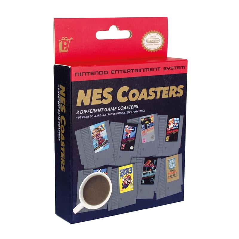 Paladone Nintendo NES Cartridge Retro Drink Coasters for Gamers, Officially Licensed, Featuring Donkey Kong, Zelda, Super Mario & More, Set of 8