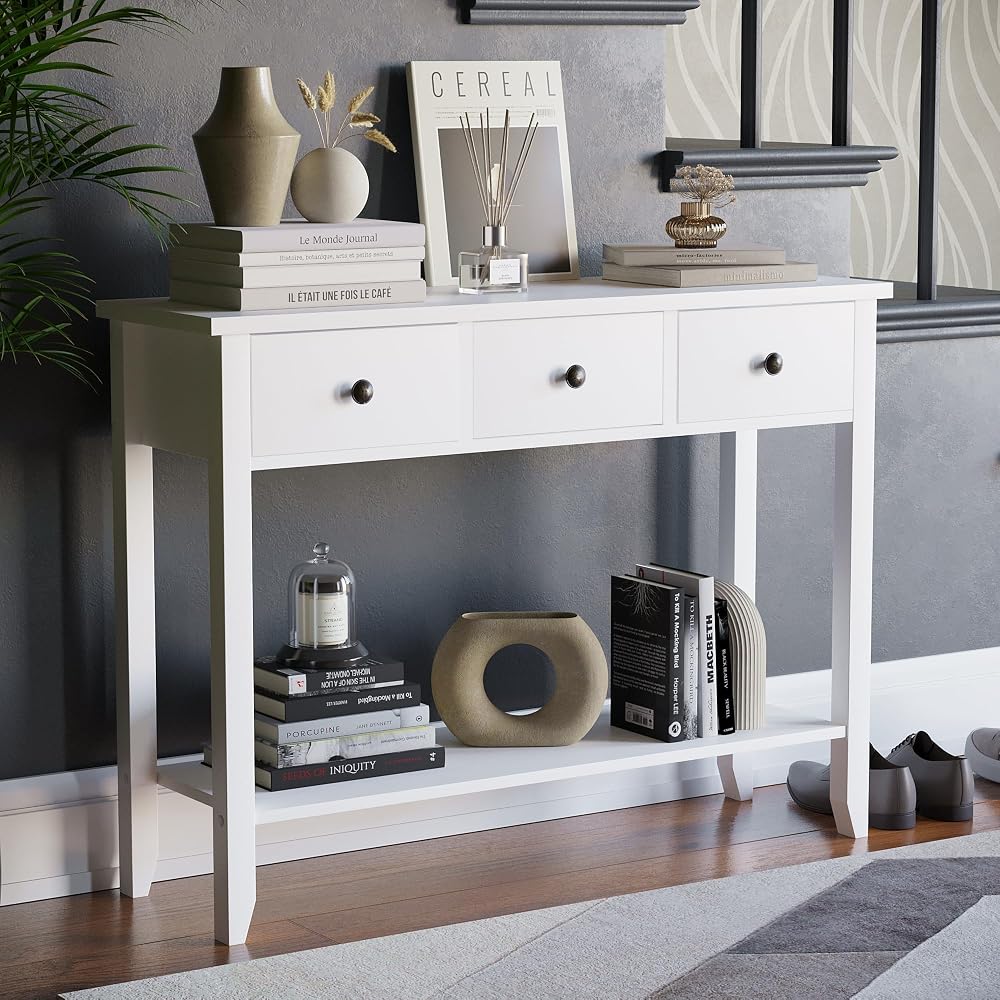 Vida Designs Windsor 3 Drawer Console Table, White