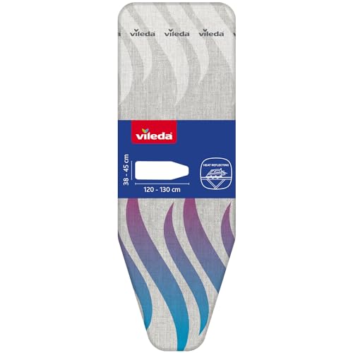Vileda Total Reflect Plus Ironing Board XXL Large Ironing Board with Socket, 130 x 44 cm, Height Adjustable 74-97 cm
