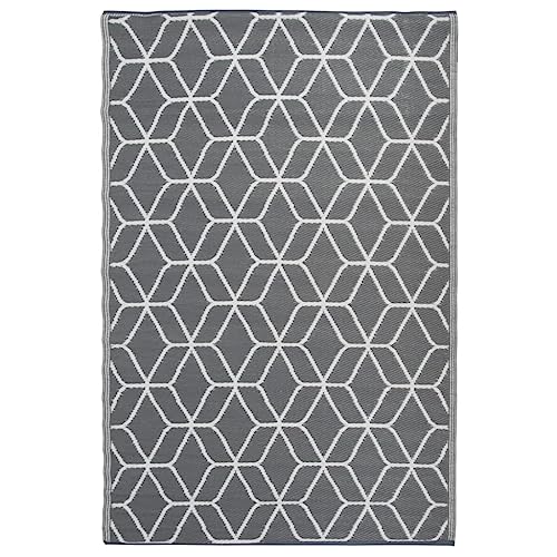 Esschert Design Outdoor Rug 120cm x 180cm, Reversible Recycled Plastic, Grey & White