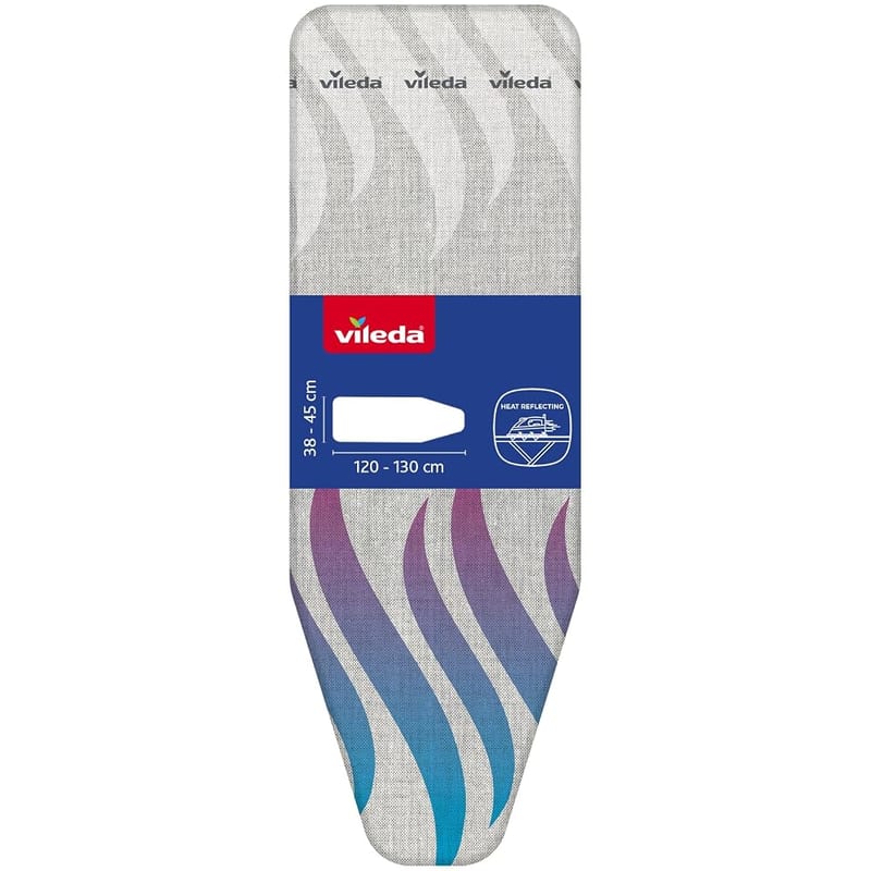 Vileda Total Reflect Ironing Board Cover, Fits Boards 120-130cm x 38-45cm, Foil Cover that Reflects Heat & Steam, 100% Cotton Cover, Extra Thick Foam Layer, Quick Fix System