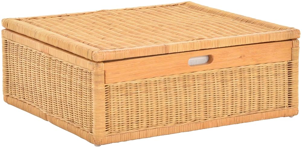 Large Rattan Underbed Drawer, 64 x 58 x 25cm, Underbed Storage Box with Lid, Honey